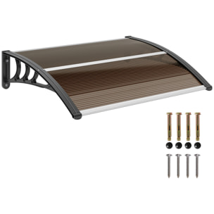 Marquesinas Exterior para Puertas y Ventanas 75x100 cm Tejadillo de Protección contra Sol y Lluvia con Soporte de Aleación de Aluminio Marrón Translúcido