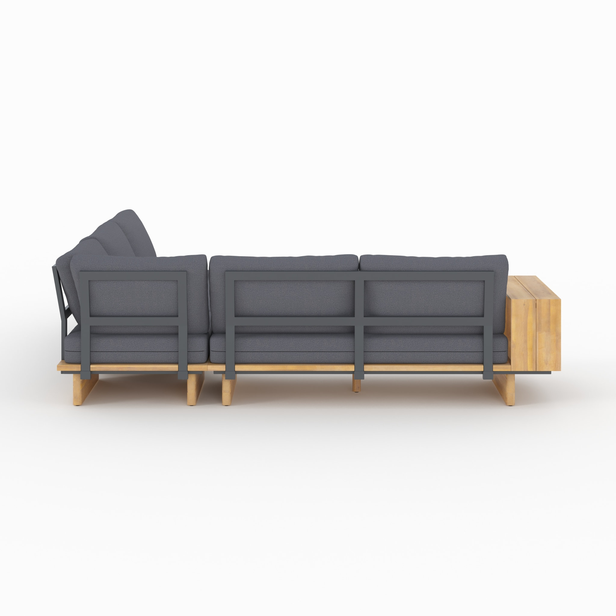 Canapé d'angle de jardin en bois et tissu gris 4 places - Seya
