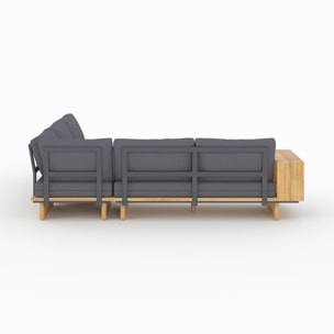 Canapé d'angle de jardin en bois et tissu gris 4 places - Seya