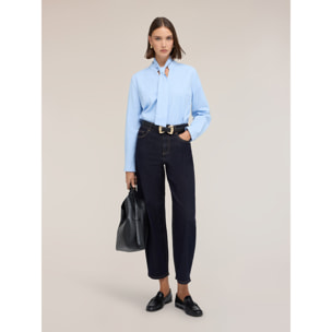 Motivi - Camicia misto cotone con fiocco e micro strass - Azzurro