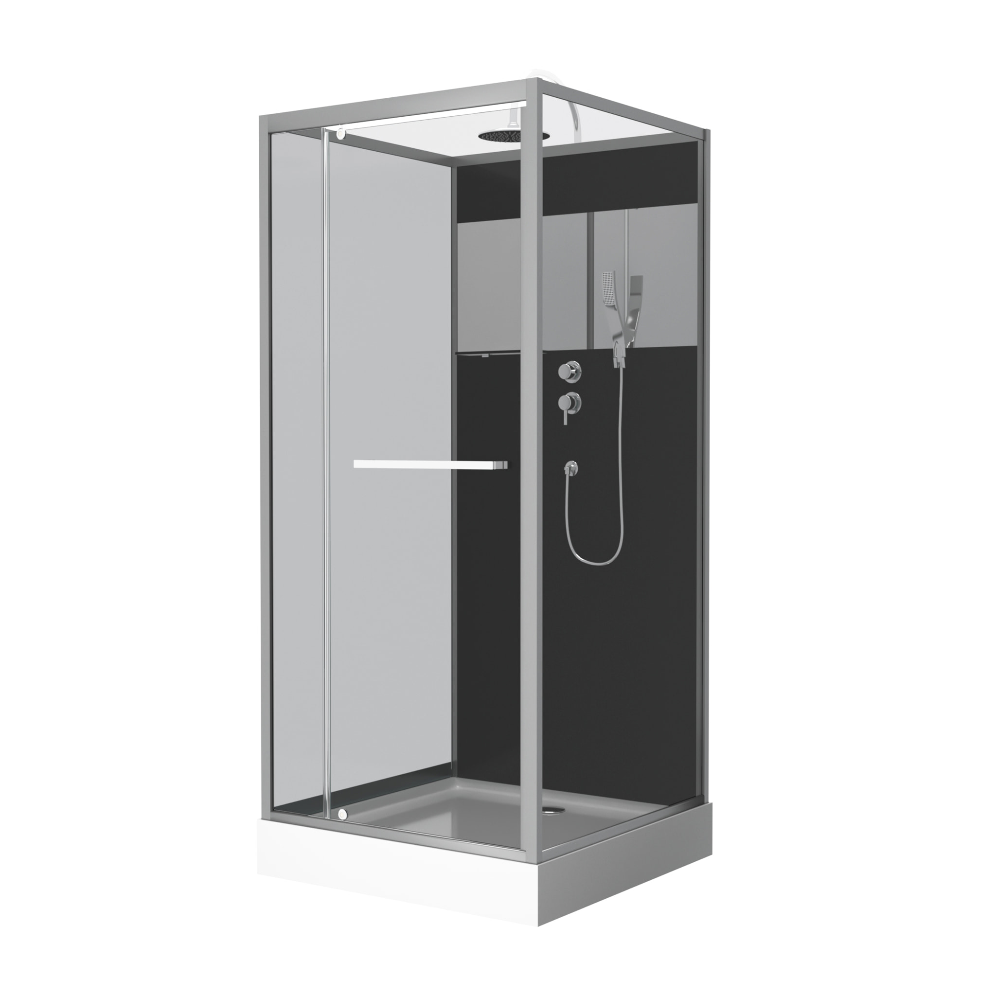 Cabine de Douche Carrée 90x90cm Porte Pivotante - Fond Noir avec bande effet miroir - SQUARE STRIPE