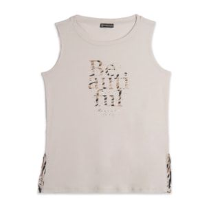 Canotta con fondo svasato e grafica con borchie