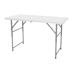 Mesa plegable de altura regulable 122x60x50-74cm, y set de 2 sillas plegables 51x45x85,5cm, ideal para exteriores