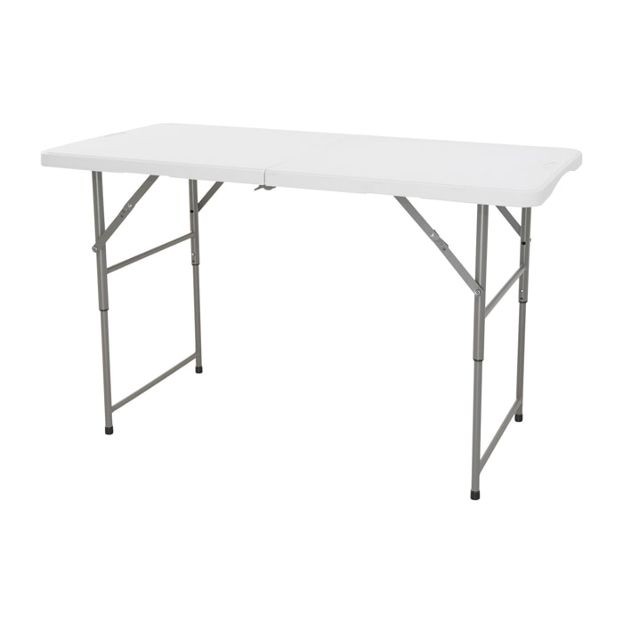 Mesa plegable de altura regulable 122x60x50-74cm, y set de 2 sillas plegables 51x45x85,5cm, ideal para exteriores