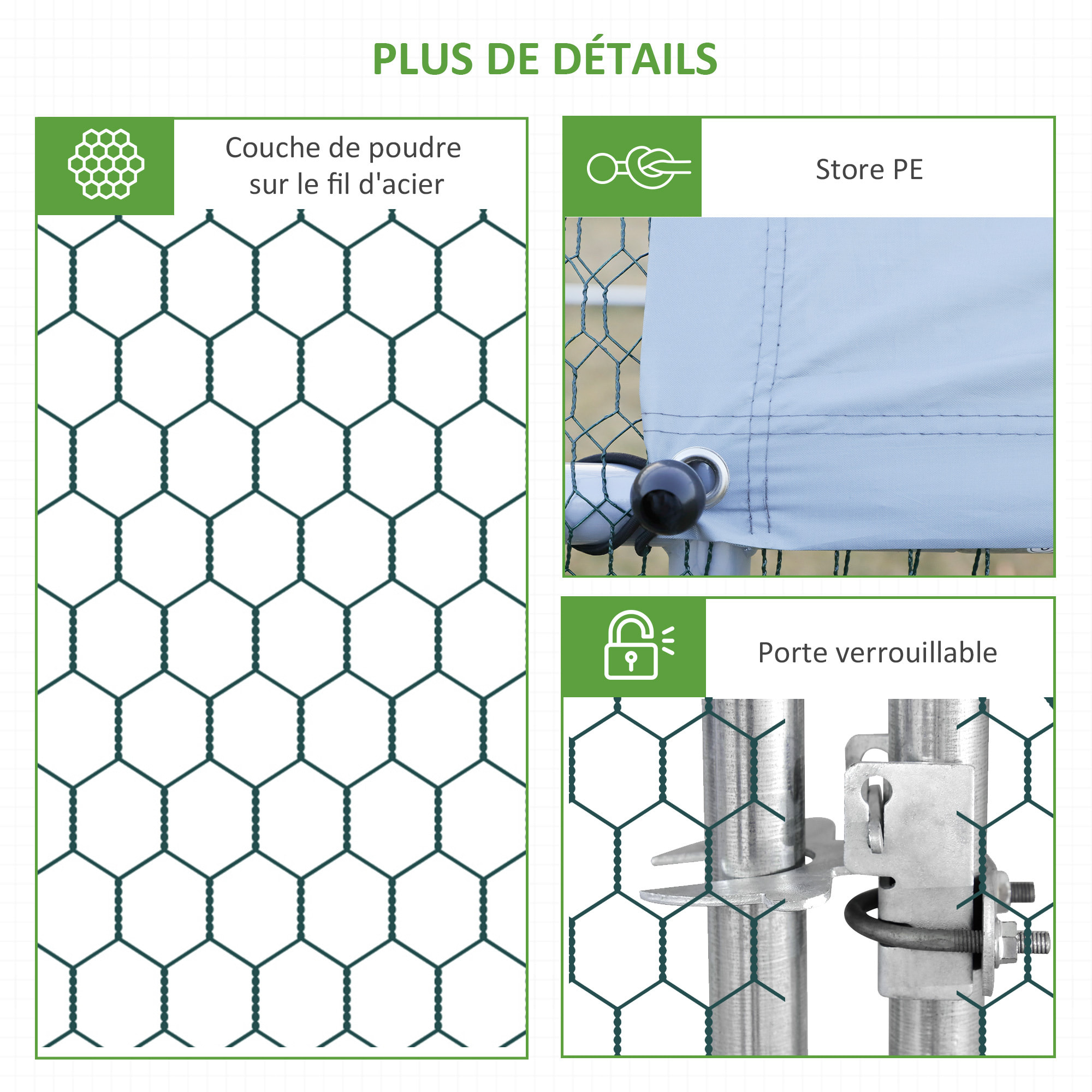 Enclos poulailler chenil 6 m² - parc grillagé dim. 3L x 2l x 2H m - poulailler chenil entièrement couvert - acier galvanisé