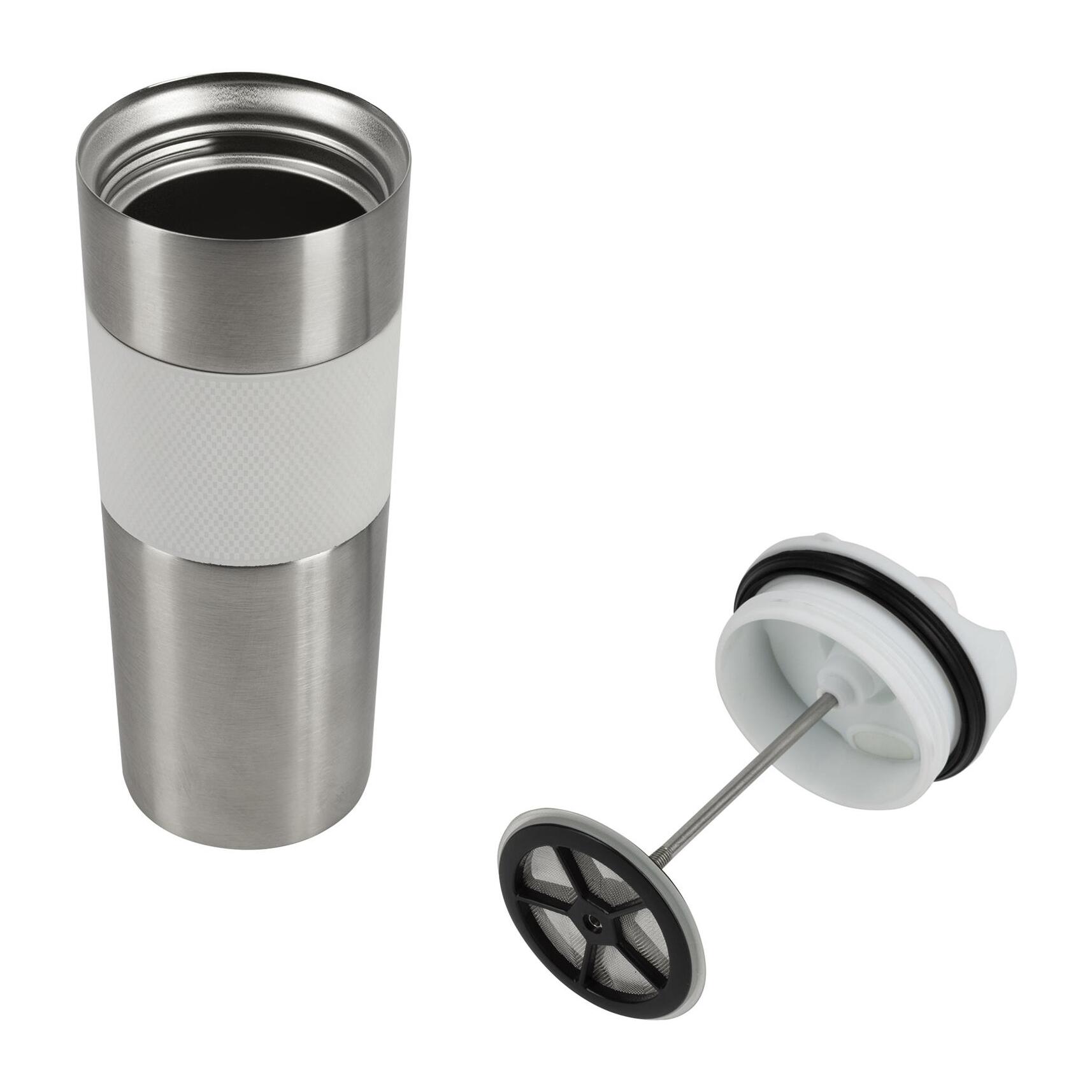 Taza de Viaje 460ml en Acero inoxidable y silicona Blanco LOVERS Bergner