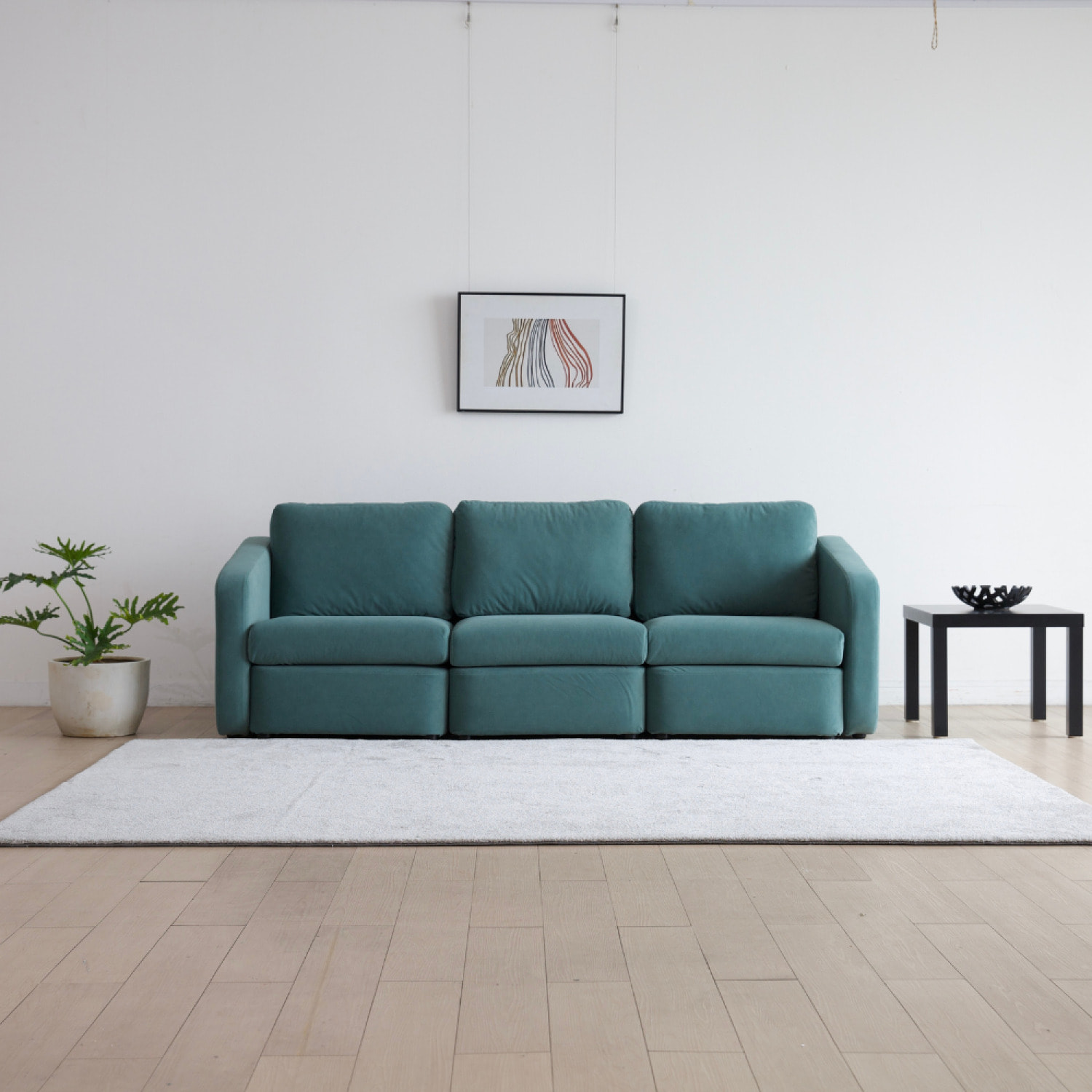GALEGO Canapé modulable 3 places bleu avec pouf