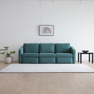GALEGO Canapé modulable 3 places bleu avec pouf