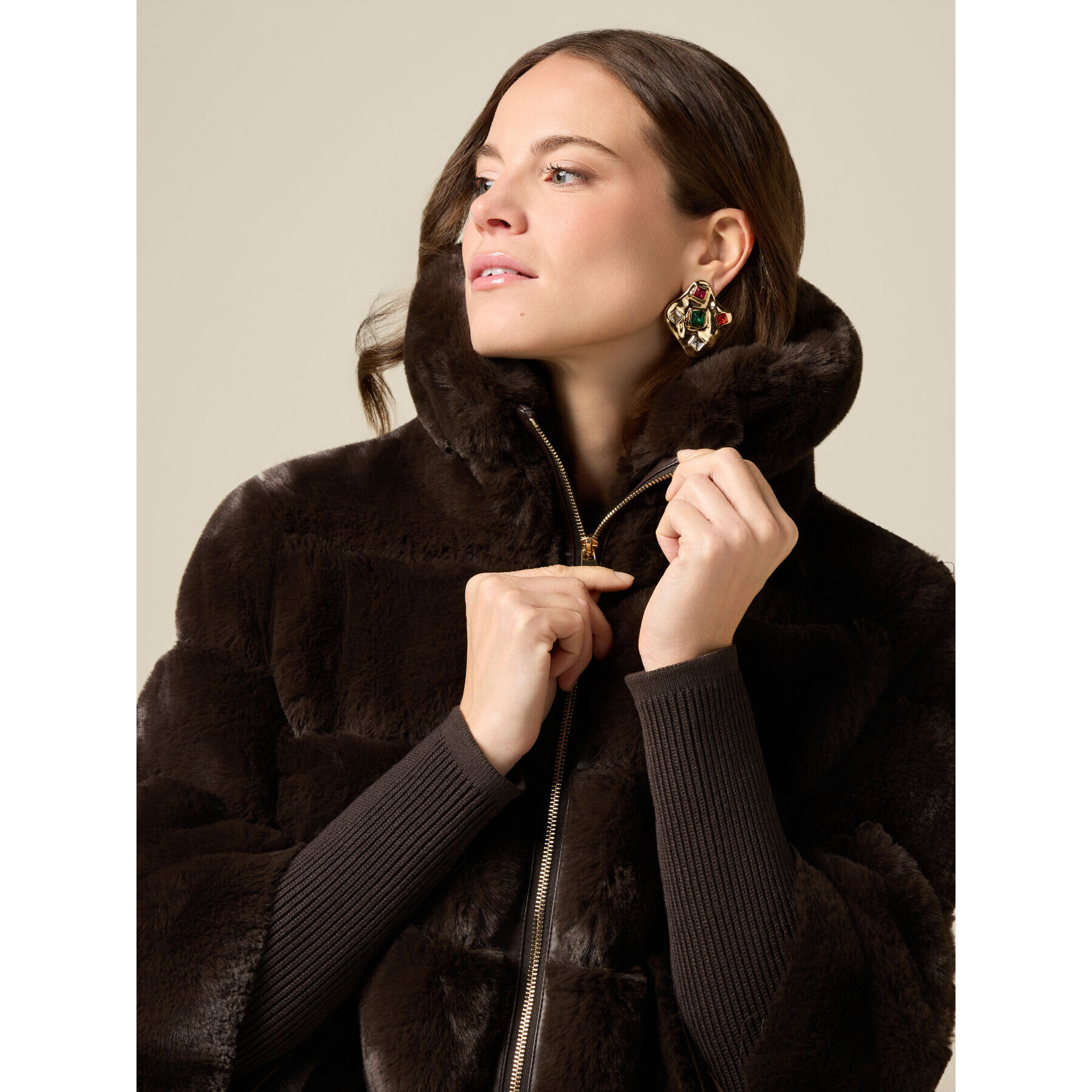 Oltre - Chaqueta en tejido peludo - Marrón