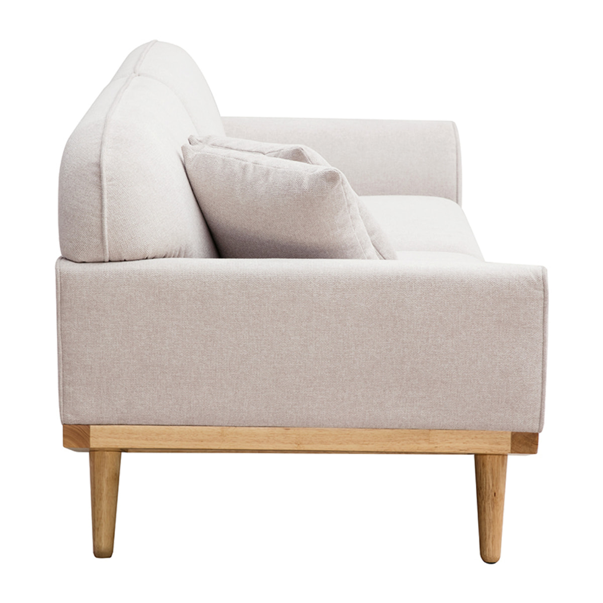 Canapé scandinave 3 places en tissu effet velours texturé beige et bois clair FREEMA