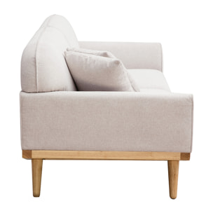 Canapé scandinave 3 places en tissu effet velours texturé beige et bois clair FREEMA