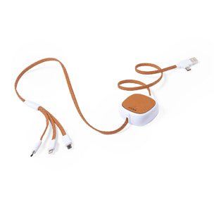 Cavo caricabatterie RABS e cavo estensibile in pelle. Connessione Micro USB, Tipo C e Lightning 5 V CC 2,4 A