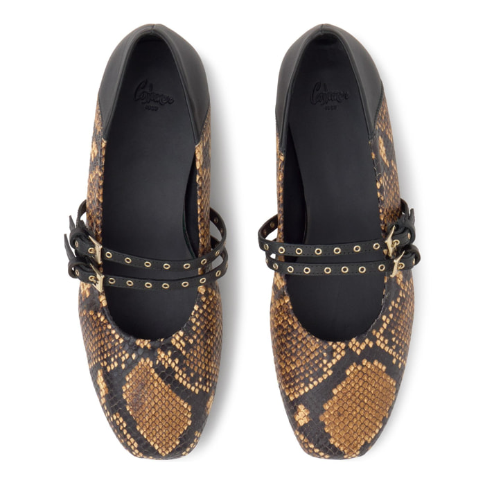 Bailarina plana Sabina en cuero efecto serpiente con cierre de hebilla