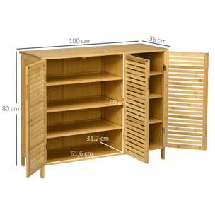 Mueble Zapatero de Recibidor Armario Zapatero con 3 Puertas de Persianas Estantes Ajustables para 16 Pares de Zapatos para Pasillo Entrada 100x35x80 cm Natural