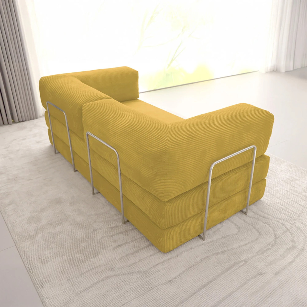 TRENDY - Canapé compressé 3 places modulable en velours côtelé jaune
