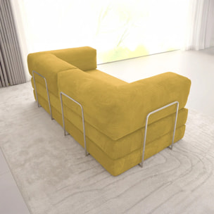TRENDY - Canapé compressé 3 places modulable en velours côtelé jaune