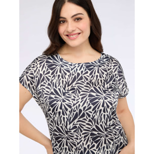 Fiorella Rubino - T-shirt bimaterica con stampa floliage - Blu