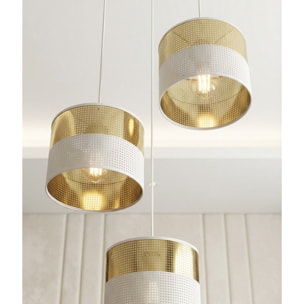 Lampada a sospensione Lux in acciaio bianco e oro