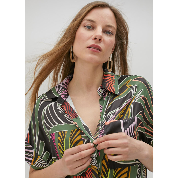 Vestito chemisier stampa tropicale