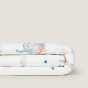 Manta polar con estampado de elefantes Sielu color blanco Poliéster