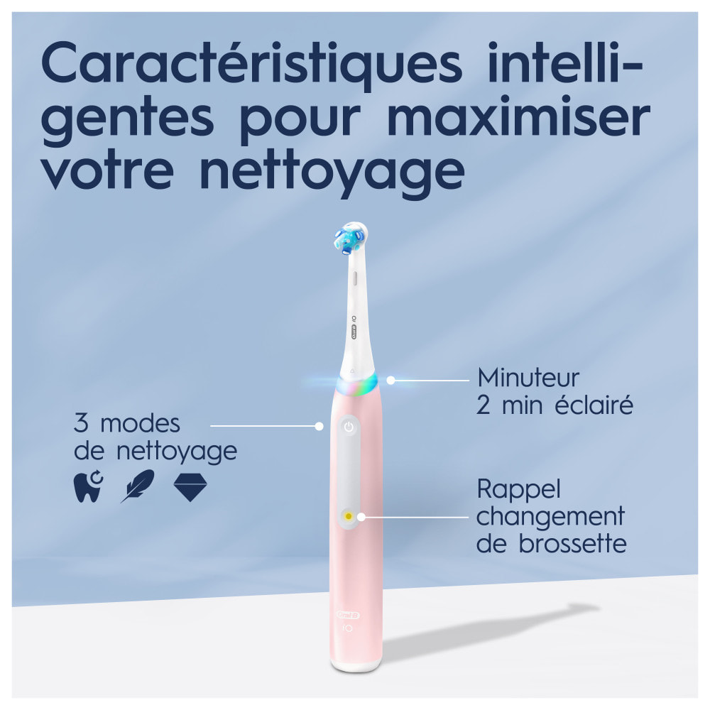 Oral-B iO 3S - Rose - Brosse À Dents Électrique + 6 brossettes iO ultimate clean blanc