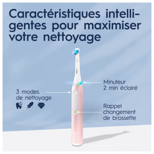 Oral-B iO 3S - Rose - Brosse À Dents Électrique + 6 brossettes iO ultimate clean blanc