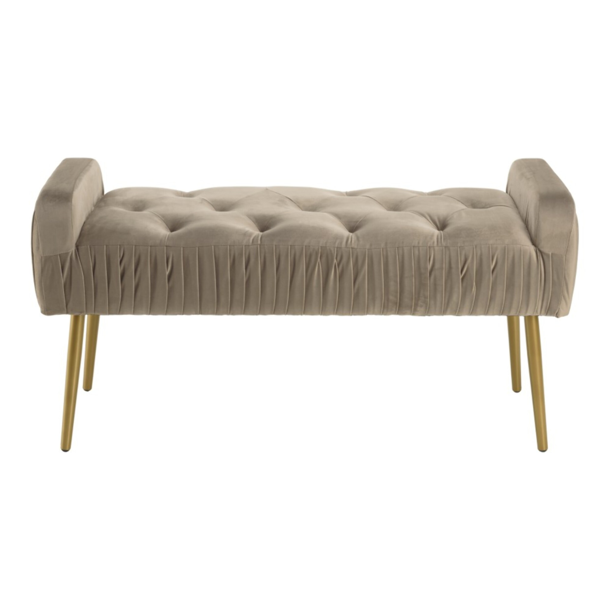 AGATHE - Banc de lit velours taupe pieds métal doré