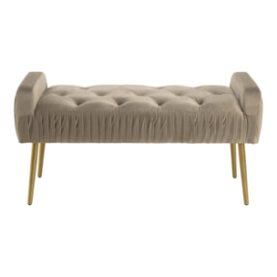 AGATHE - Banc de lit velours taupe pieds métal doré