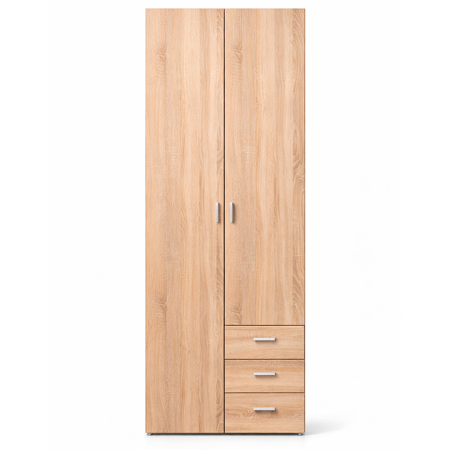 Armadio Mobile Multiuso 2 Ante 3 Cassetti Camera Da Letto Cameretta Appendiabiti E Ripiani Interni Moderno Salvaspazio 200.4 x 77.6 x 49.5 Cm Rovere