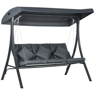 Columpio de Jardín Exterior de 3 Plazas, Balancín de Jardín Exterior con Techo Ajustable Cojines, Almohadas y Estructura de Acero, para Terraza, Patio, Carga 320 kg, 202x115x168 cm, Gris