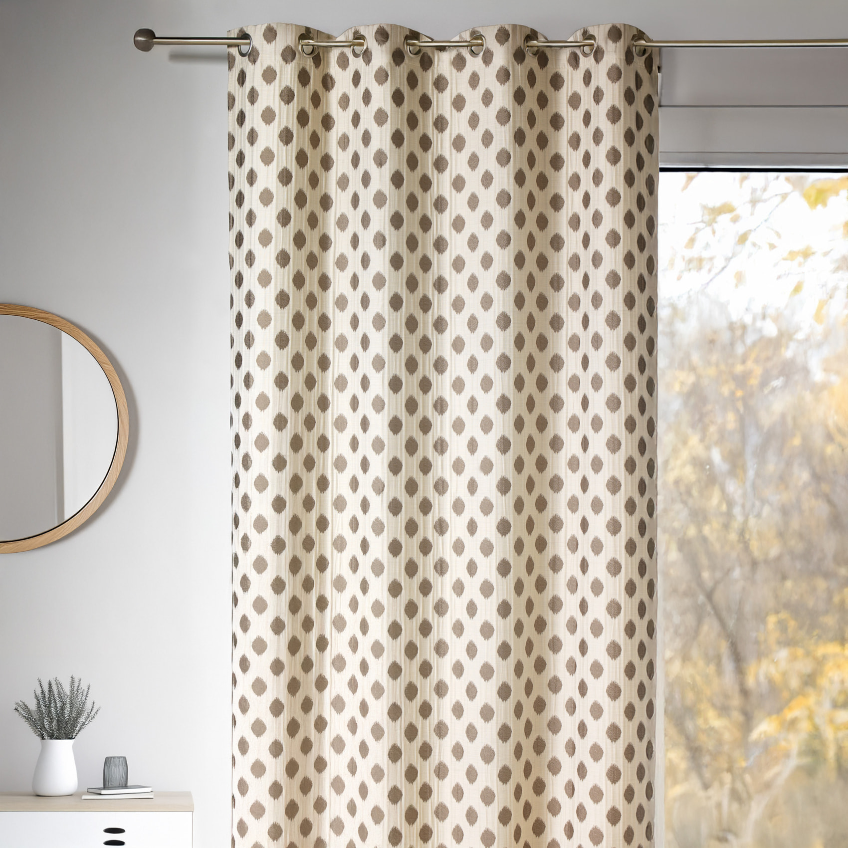 Rideau Dessin en jacquard à motifs arrondis - Taupe