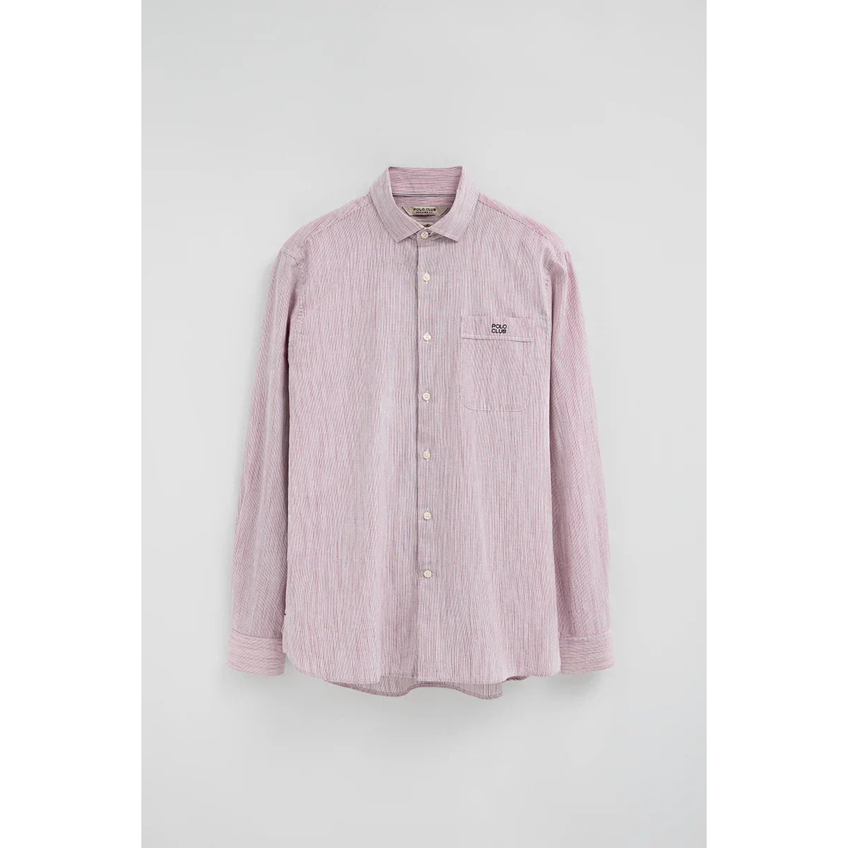 Camicia cotolino a righe rossa regular fit con ricamo Polo Club