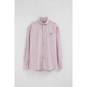 Camicia cotolino a righe rossa regular fit con ricamo Polo Club