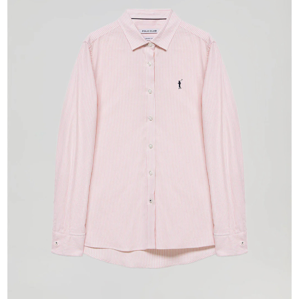 Camicia Oxford a righe rosa con logo Rigby Go