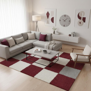 Tapis poils longs shaggy tissé motif damier JOJU