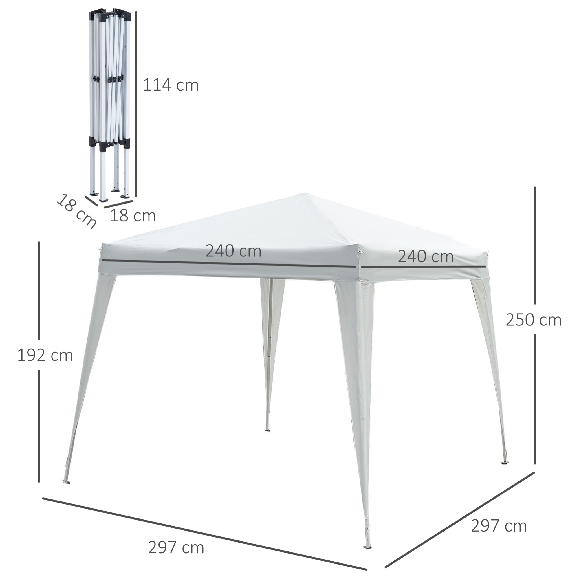 Tonnelle barnum de jardin pop-up pliant 2,4L x 2,4l x 2,5H m acier polyester imperméabilisé anti UV avec sac de transport blanc