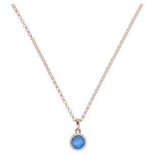 Collana Catena Rolo con Pendente Tondo in Calcedonio Blu e Cubic Zirconia