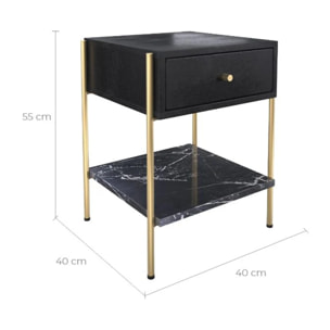 Table de chevet 1 tiroir en bois noir et métal doré - Doori