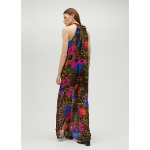 Vestito scollo all'americana e stampa animalier