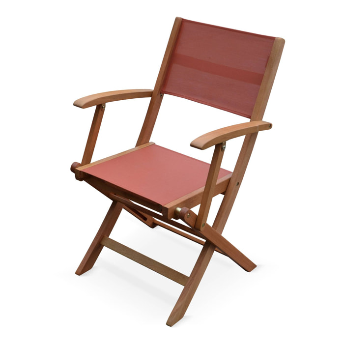 Fauteuils de jardin en bois et textilène - Almeria Terra cotta - 2 fauteuils pliants en bois d'Eucalyptus huilé et textilène