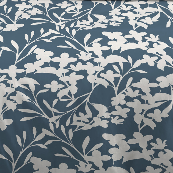 Parure de lit 3 pièces en coton imprimé floral housse + taies - Bleu