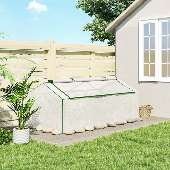 Mini serre de jardin à tomates 2 fenêtres enroulables 1,8L x 0,9l x 0,7H m blanc