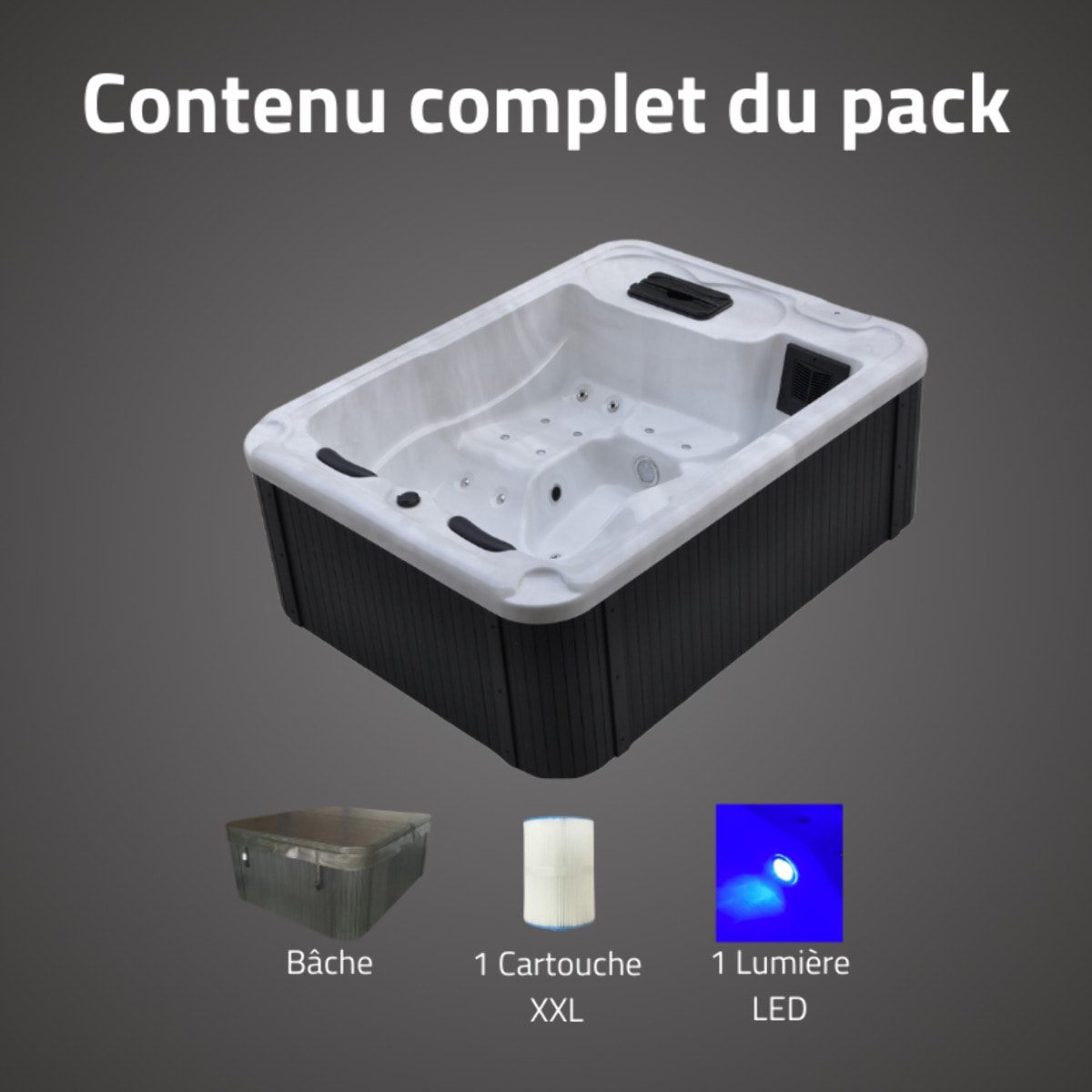 Bestway Spa acrylique rectangulaire 3 personnes 10 jets eau 14 jets air