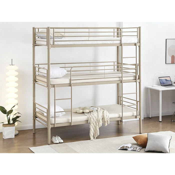 Lit superposé en métal triple "HAVIN" - 90 x 190 cm - Taupe