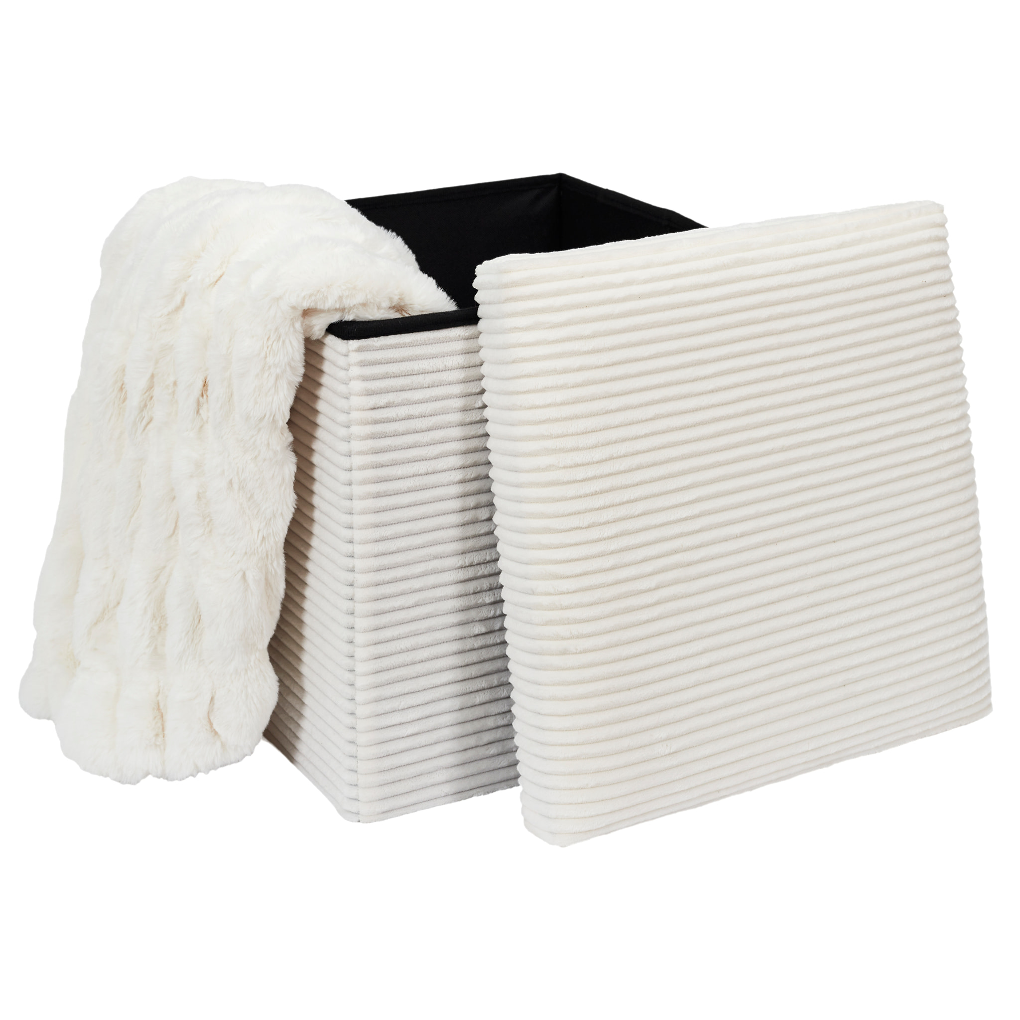 Coffre Pouf Pliable Cotele Scott Beige