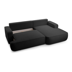 Nessino - canapé d'angle droit 4 places - convertible avec coffre - en tissu texturé - Noir