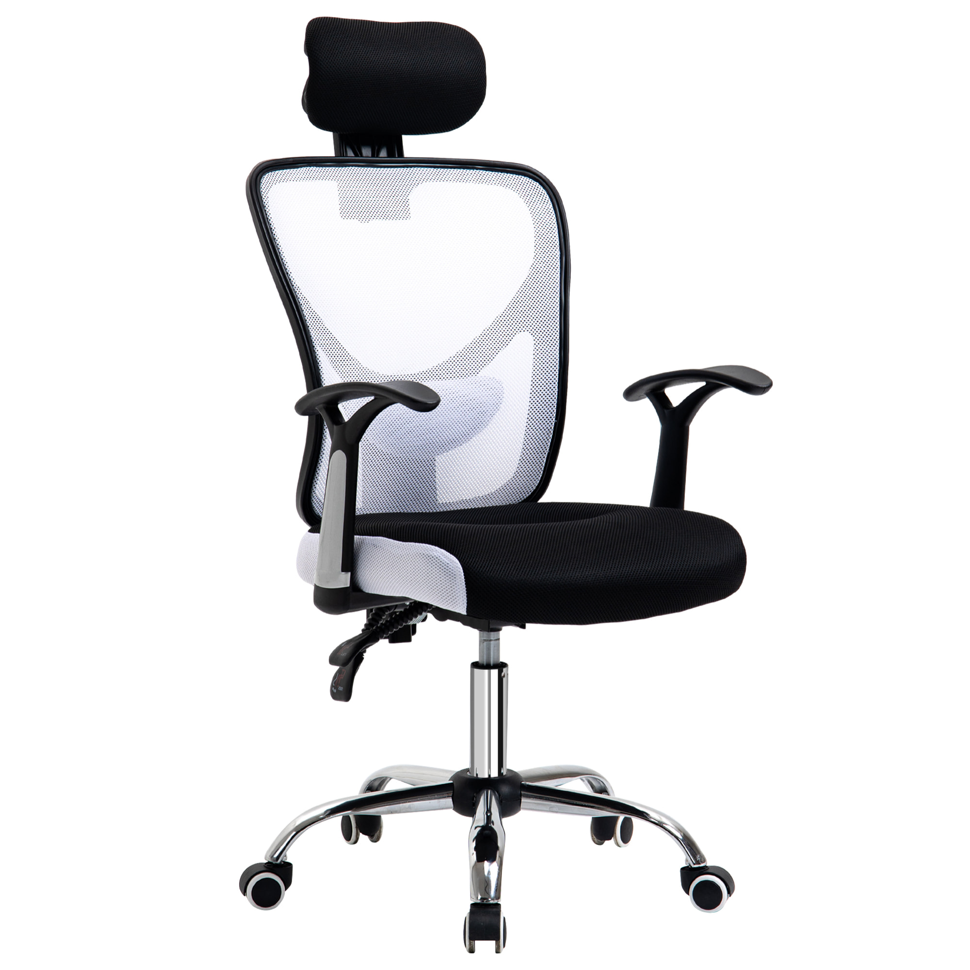 Vinsetto Silla de Oficina Ergonómica Silla Escritorio Giratoria con Altura Ajustable Función Reclinable Reposacabezas Regulable y Soporte Lumbar 65x67x108-118 cm Blanco