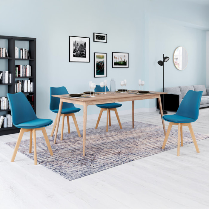 Chaises Nordia bleu canard pieds bois - lot de 4