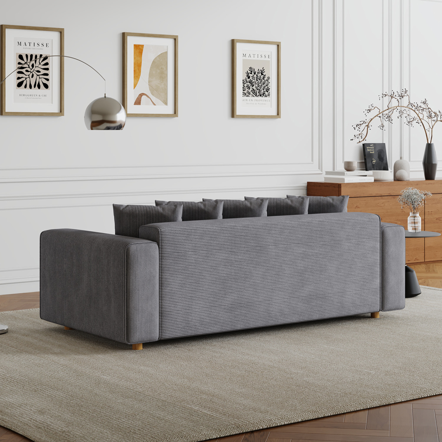 KUPANG Canapé convertible 3 places en velours côtelé gris