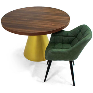 Artù Brass - Tavolo da pranzo rotondo Ø 120 cm in legno laminato con base a cono in metallo, top legno scuro